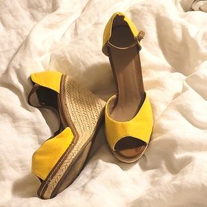 Ann Taylor Yellow Wedge Espadrille 8